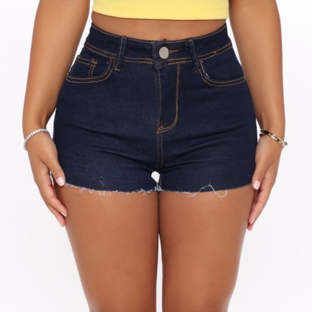 Raw Hem Dark Blue Denim Shorts